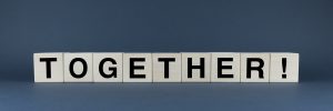 Together. Cubes form the word Together. The broad concept of the word Together used in various areas of business and life